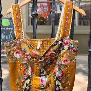 Anthropologie Mustard Floral Embroidered Top